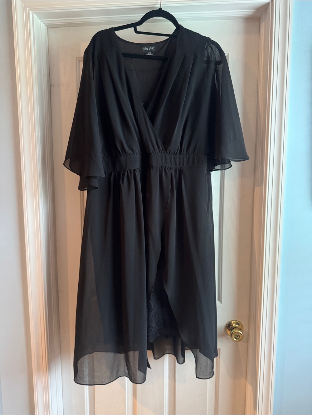 City Chic Black High-Low V-Neck Midi Dress Size 18